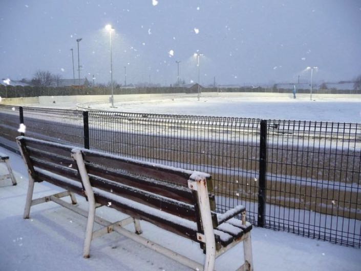 A snowy Kinsley Greyhound Stadium
